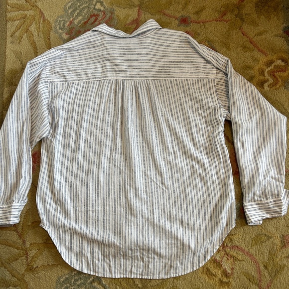 Loft Striped Linen-Blend  Everyday Oversized Pocket Shirt - navy/white - large - Picture 9 of 9